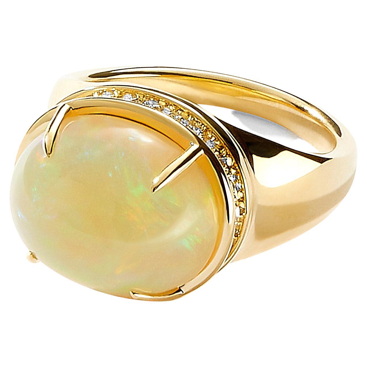 Syna Limited Edition Yellow Gold Ethiopian Opal Ring with Diamonds For Sale