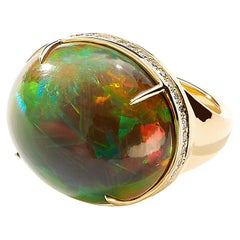 Syna Limited Edition Yellow Gold Ethiopian Opal Ring with Diamonds