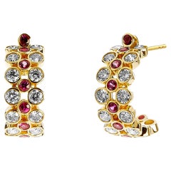 Syna Limited Edition Yellow Gold Hoops with Rubies and Diamonds