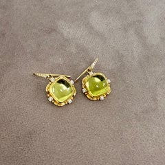 Syna Limited Edition Yellow Gold Lemon Quartz Sugarloaf Earrings with Diamonds