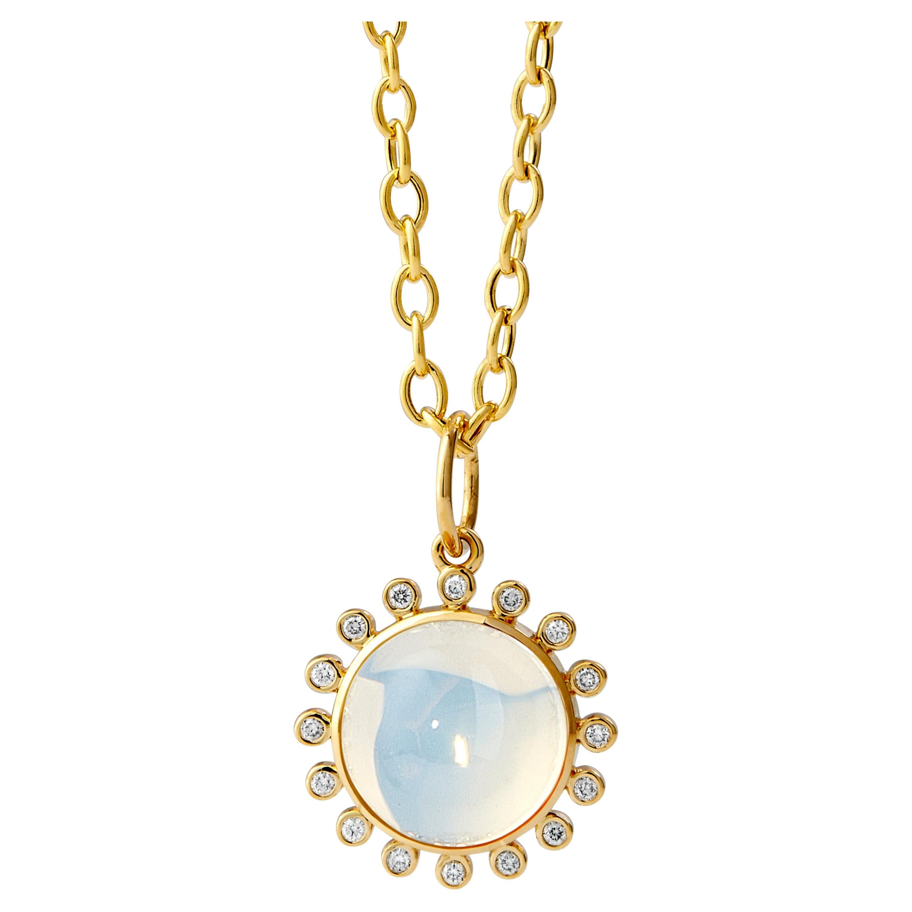 Syna Limited Edition Yellow Gold Moon Quartz Exotic Pendant with Diamonds