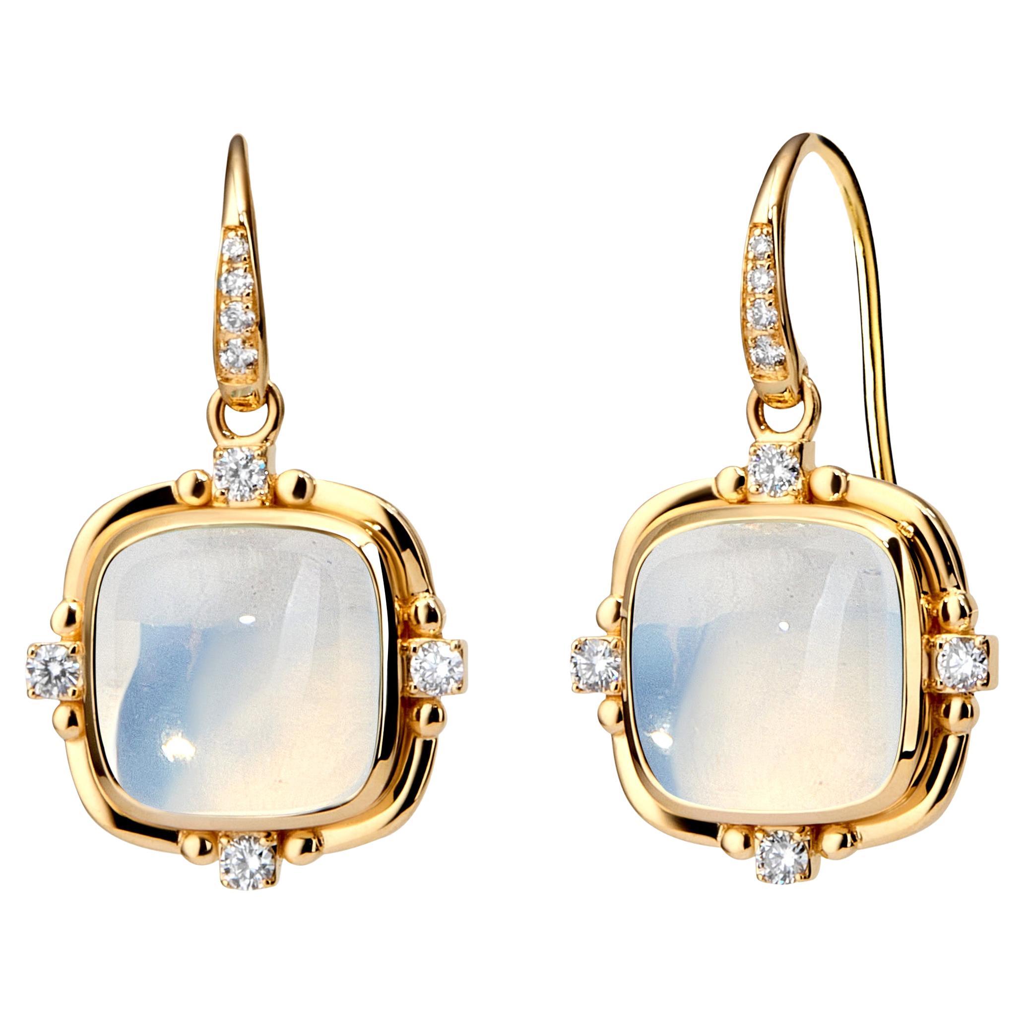 Syna - Edition limitée - Boucles d
oreilles pain de sucre en or jaune et quartz lunaire avec diamants