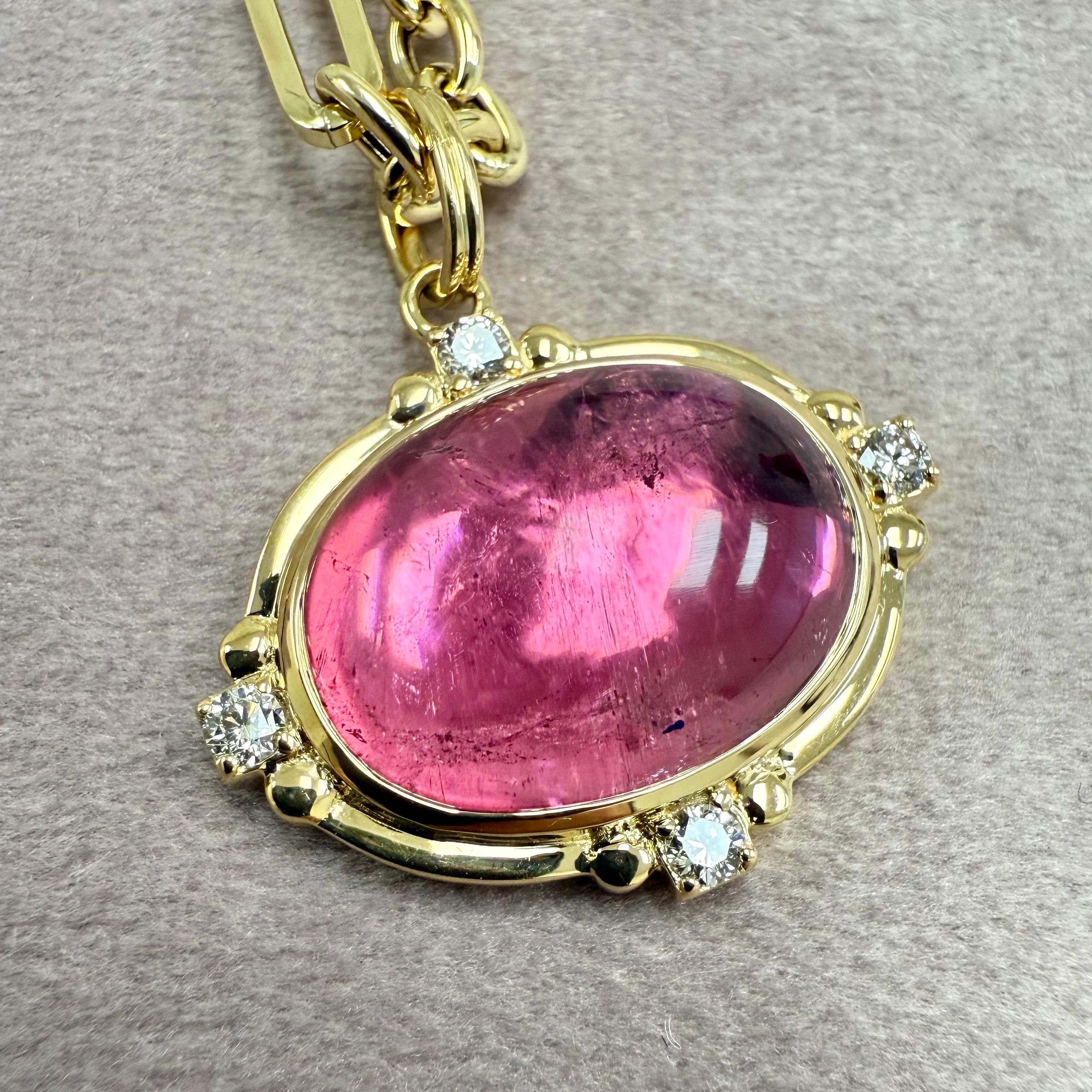 Syna Edition limitée Pendentif en or jaune avec tourmaline rose et diamants Neuf - En vente à Fort Lee, NJ