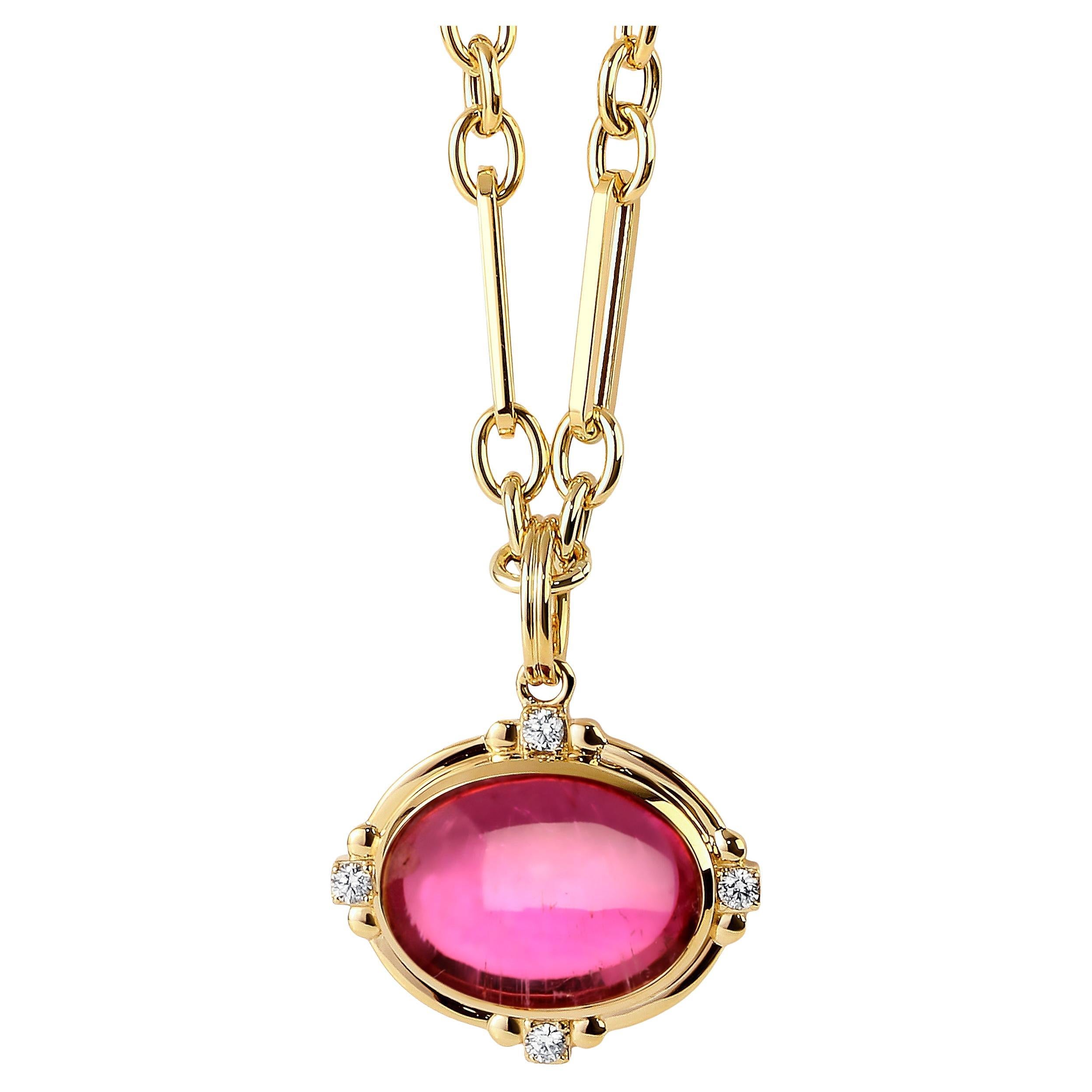 Syna Edition limitée Pendentif en or jaune avec tourmaline rose et diamants