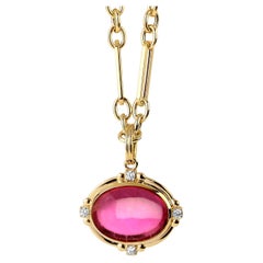Syna Limited Edition Yellow Gold Pink Tourmaline Pendant with Diamonds