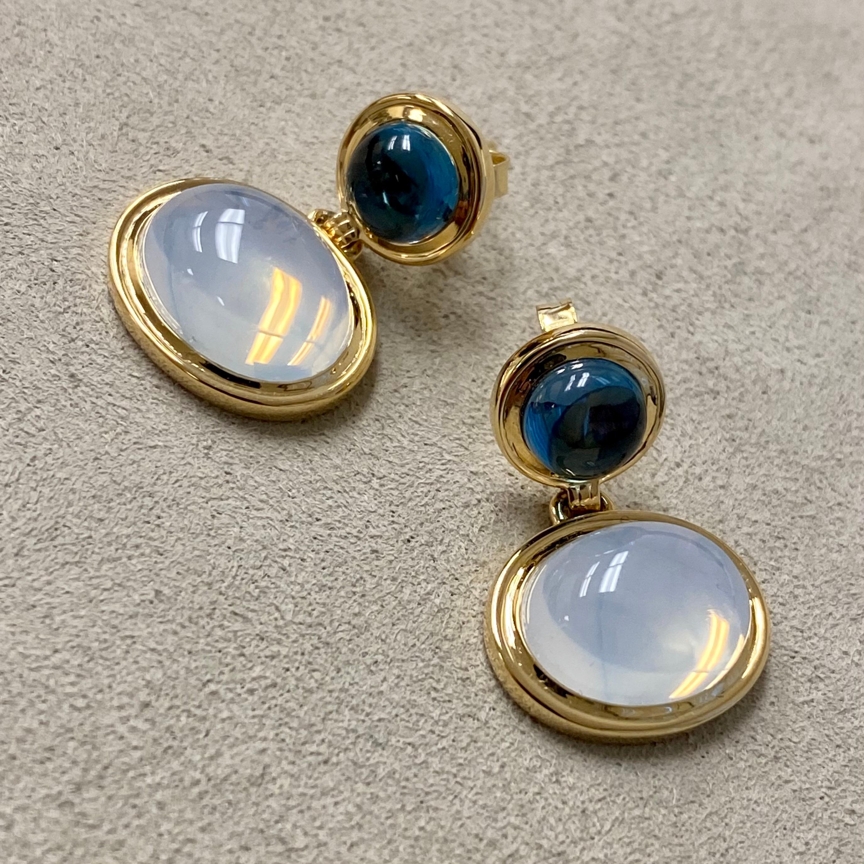 Contemporary Syna London Blue Topaz and Moon Quartz Earrings For Sale