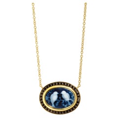 Syna Love Birds Cameo Yellow Gold Necklace with Black Diamonds