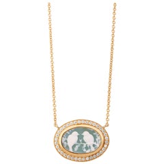 Syna Love Birds Cameo Yellow Gold Necklace with Champagne Diamonds