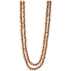 Syna Mandarin Garnet and Blue Sapphire Yellow Gold Bead Necklace