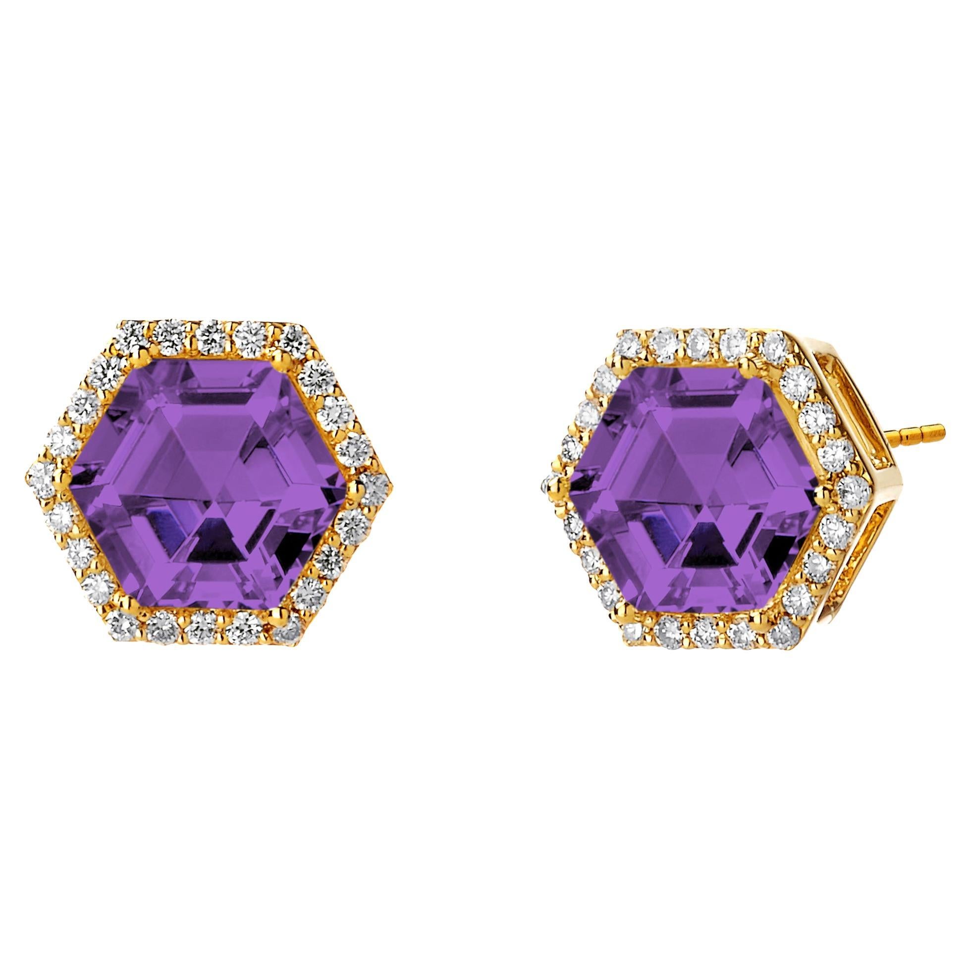 Syna Mogul Hex Studs with Amethyst and Diamonds
