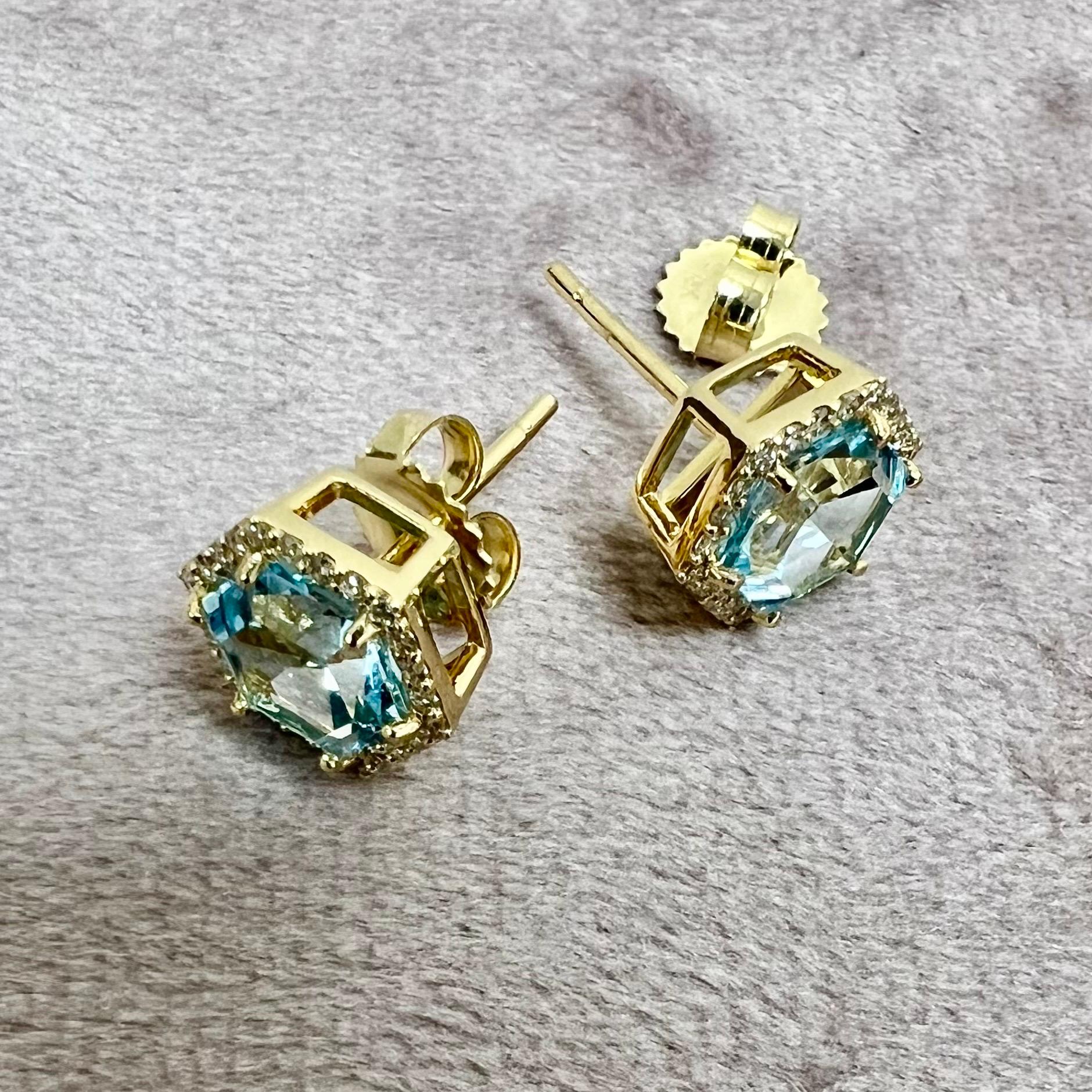 Contemporary Syna Mogul Hex Studs with Blue Topaz and Diamonds For Sale