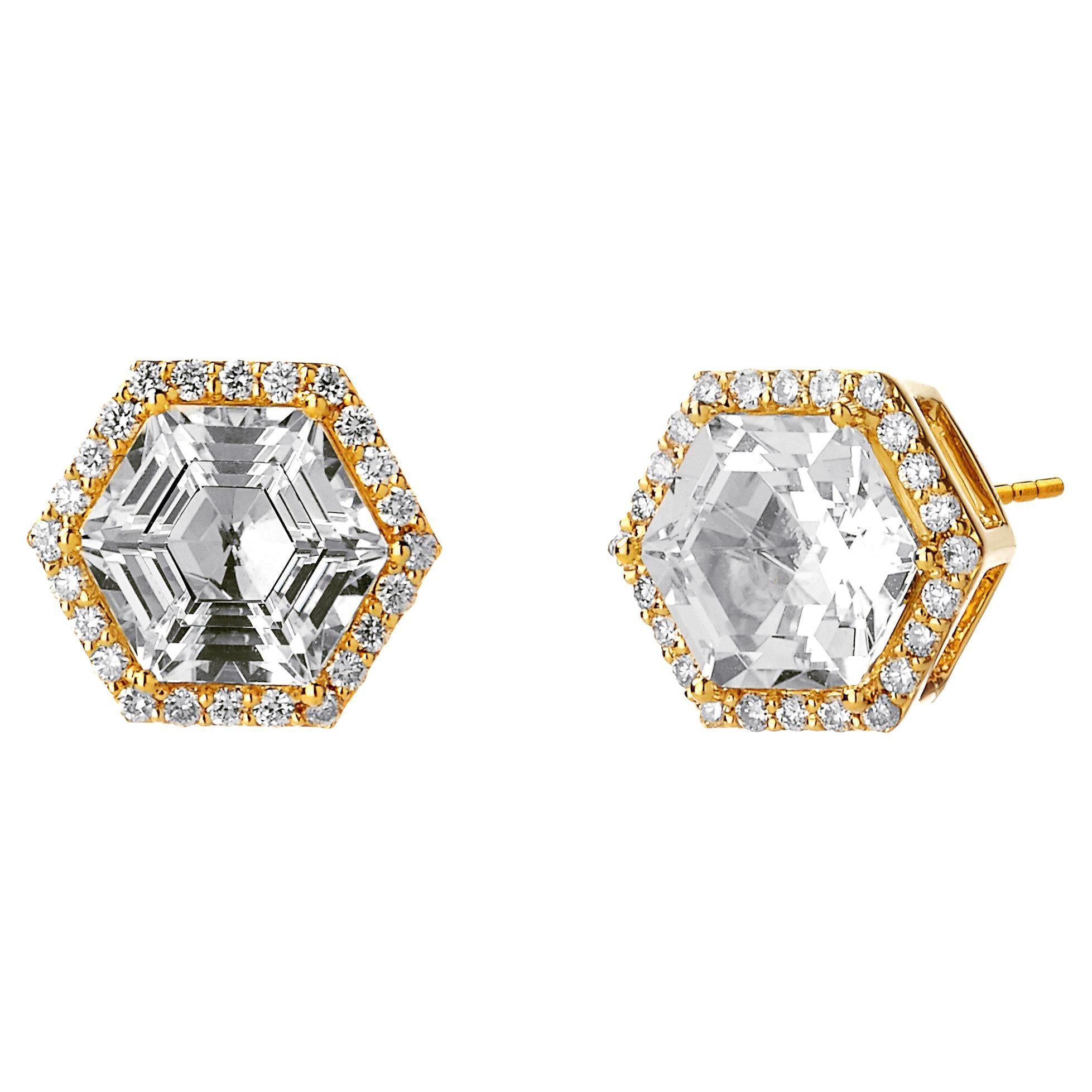 Syna Mogul Hex Studs with Rock Crystal and Champagne Diamonds For Sale