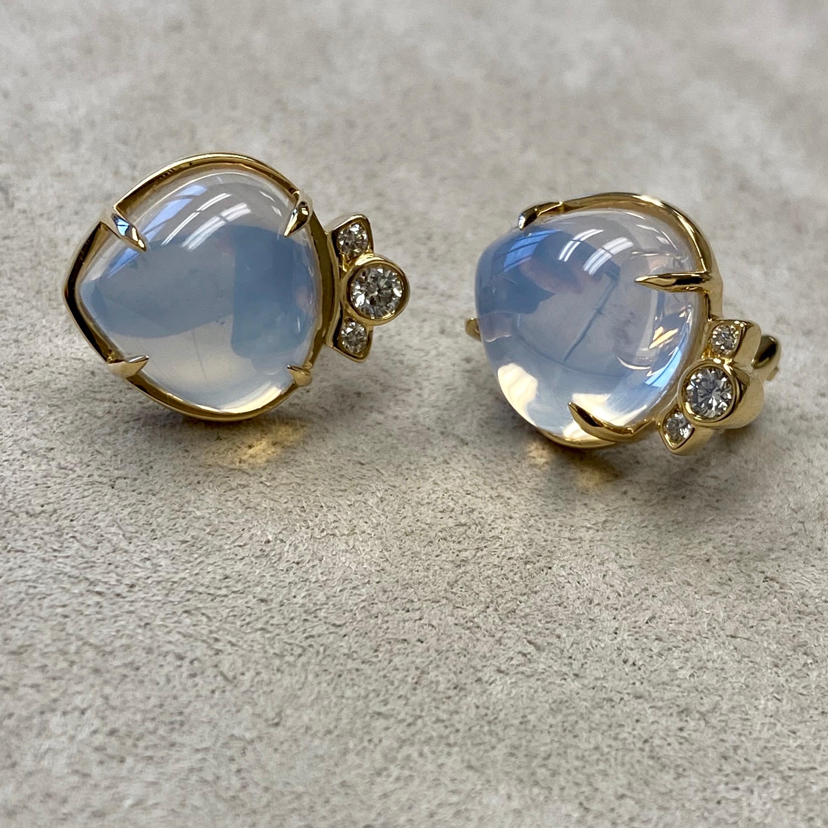 Cabochon Syna Moon Quartz Earrings with Diamonds For Sale