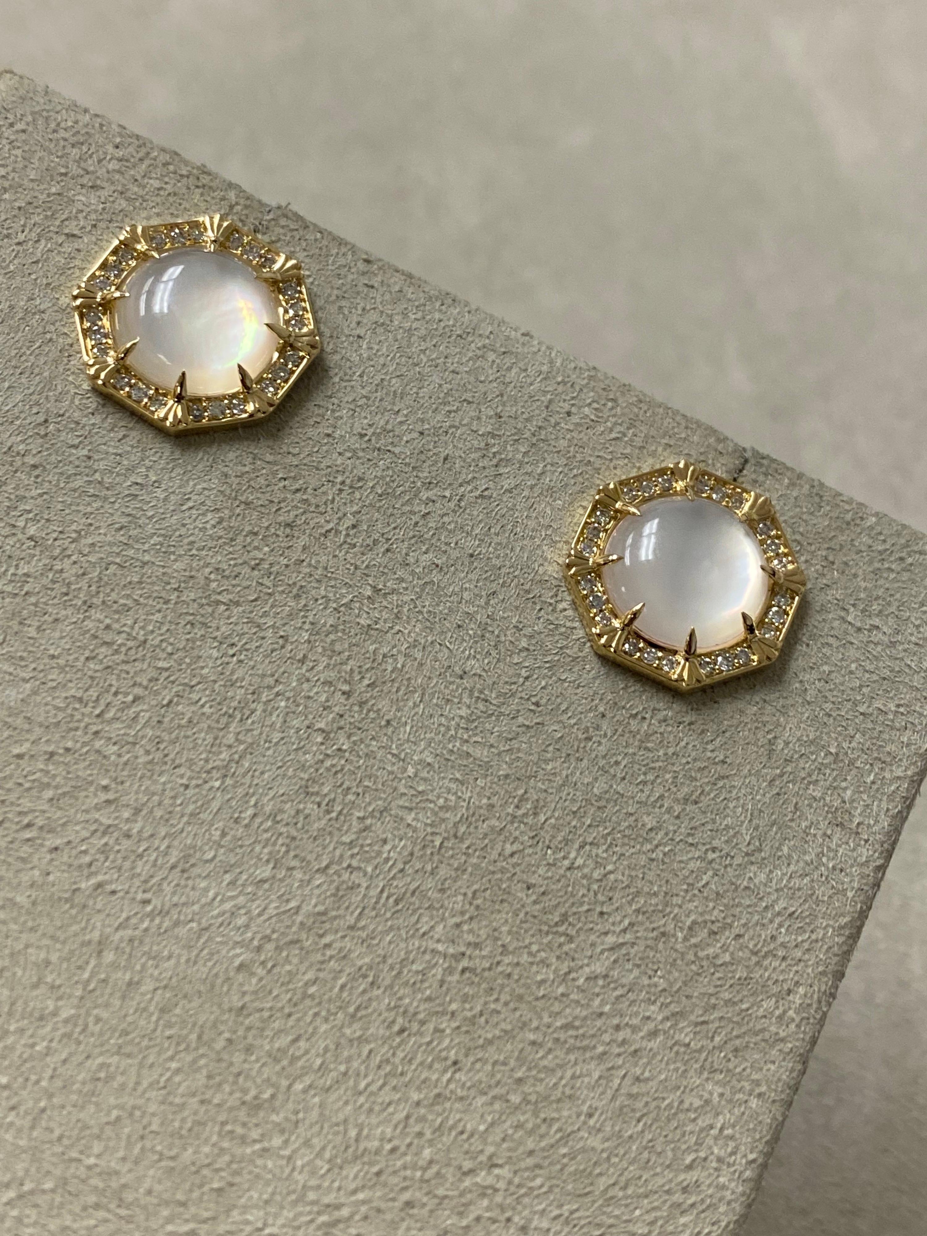 Contemporary Syna Moon Quartz Octa Earrings with Diamonds