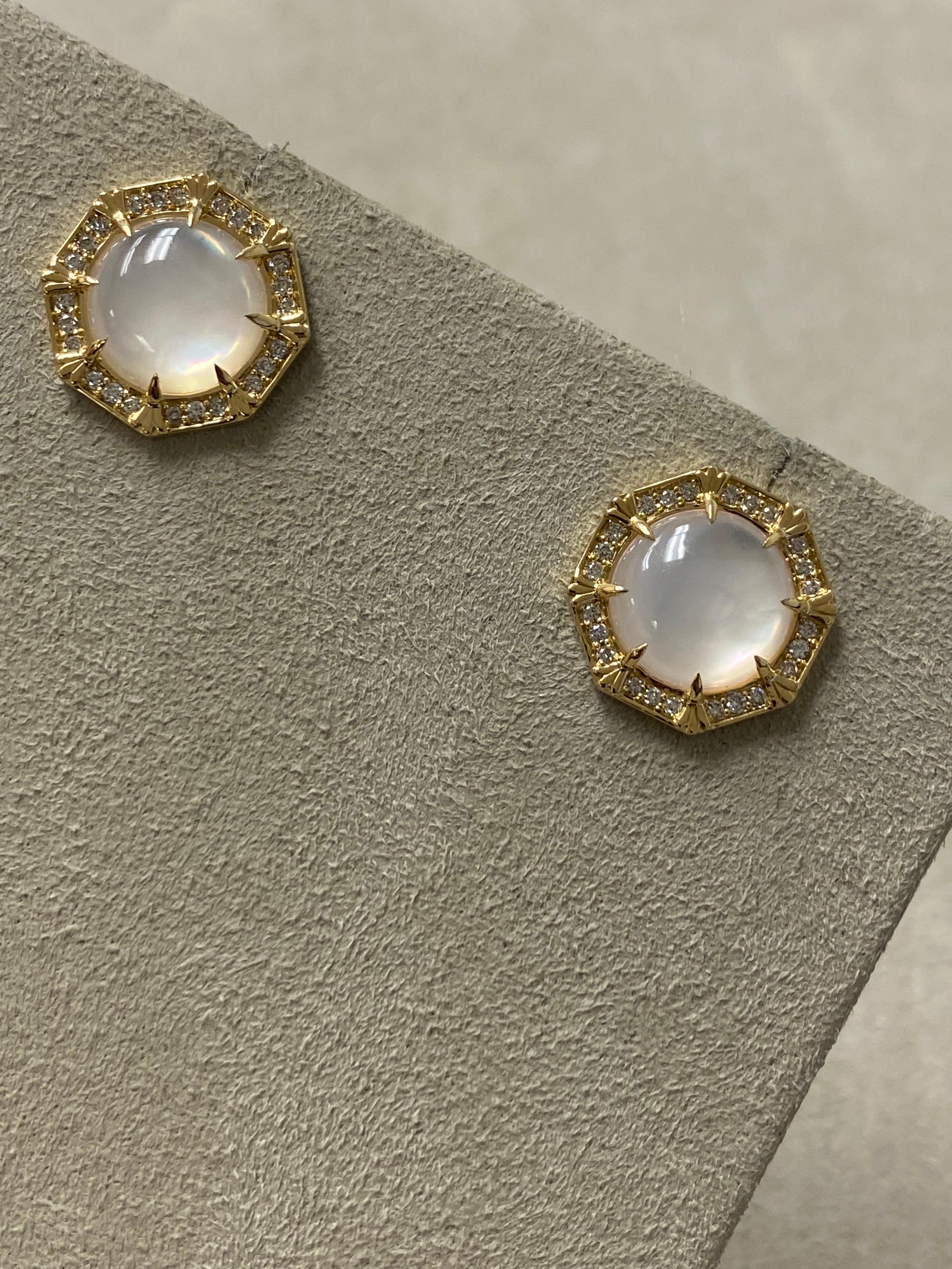 Round Cut Syna Moon Quartz Octa Earrings with Diamonds