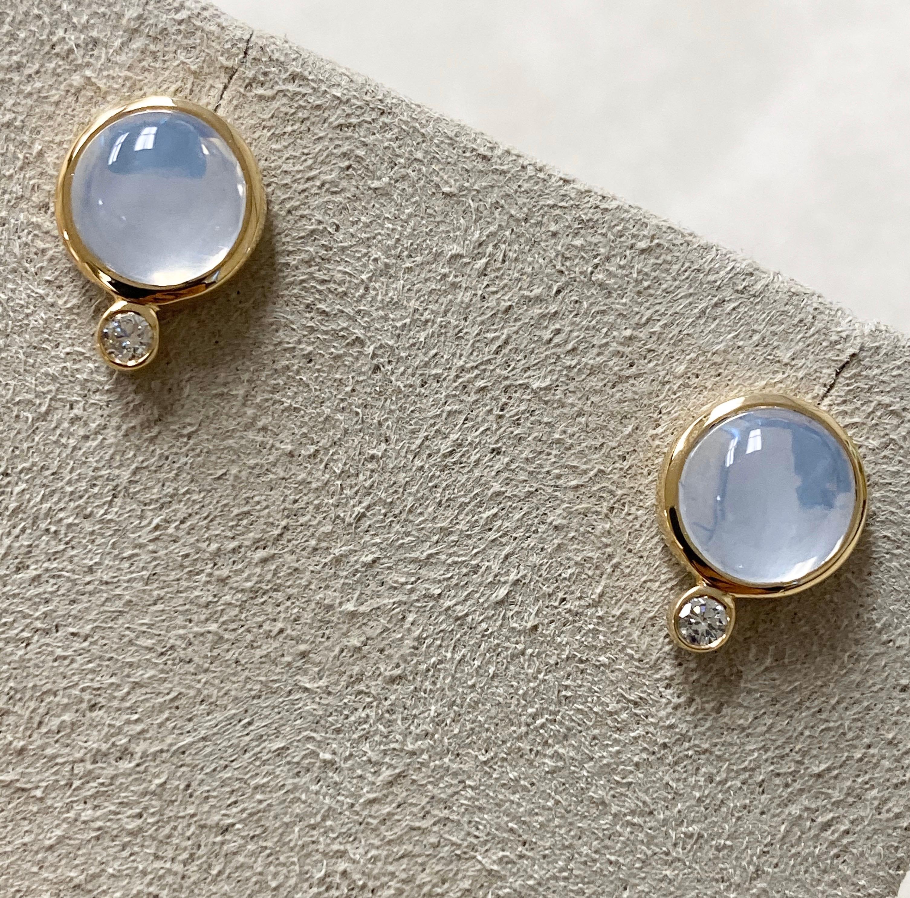 Contemporary Syna Moon Quartz Yellow Gold Baubles Earrings with Diamonds For Sale