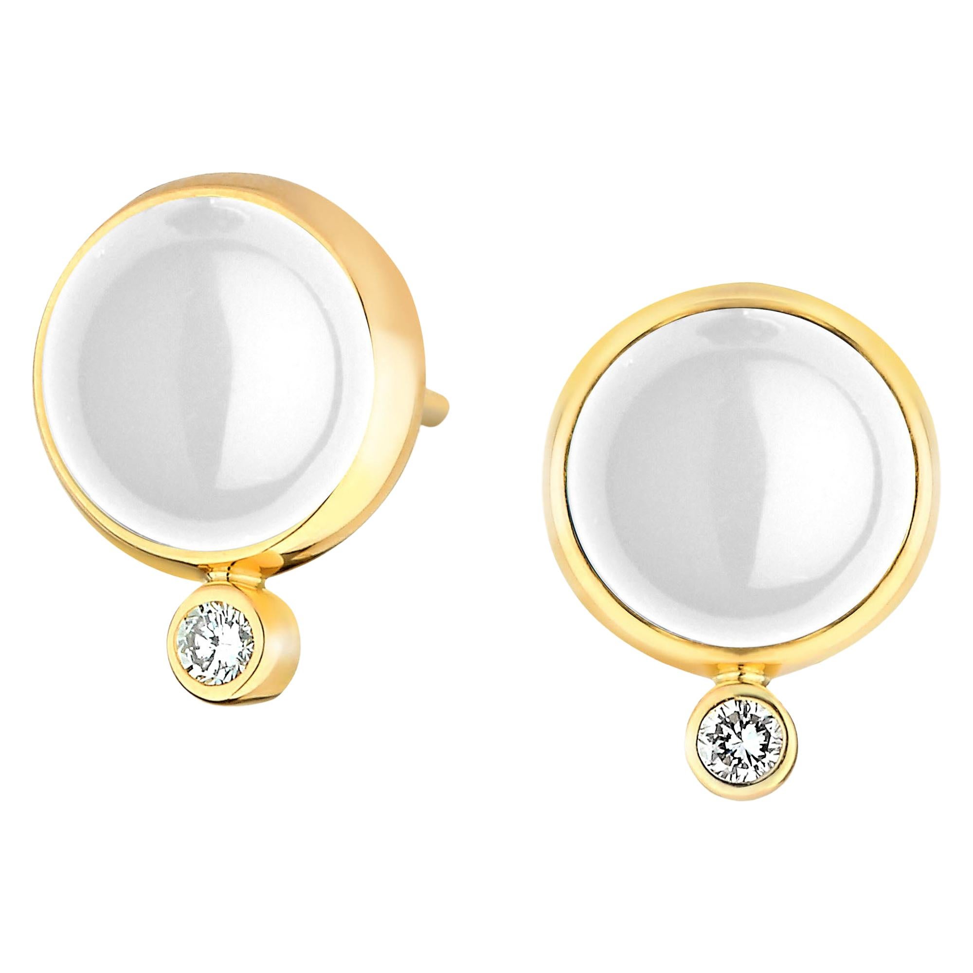 Syna-Mondquarz-Ohrringe aus Gelbgold mit Diamanten