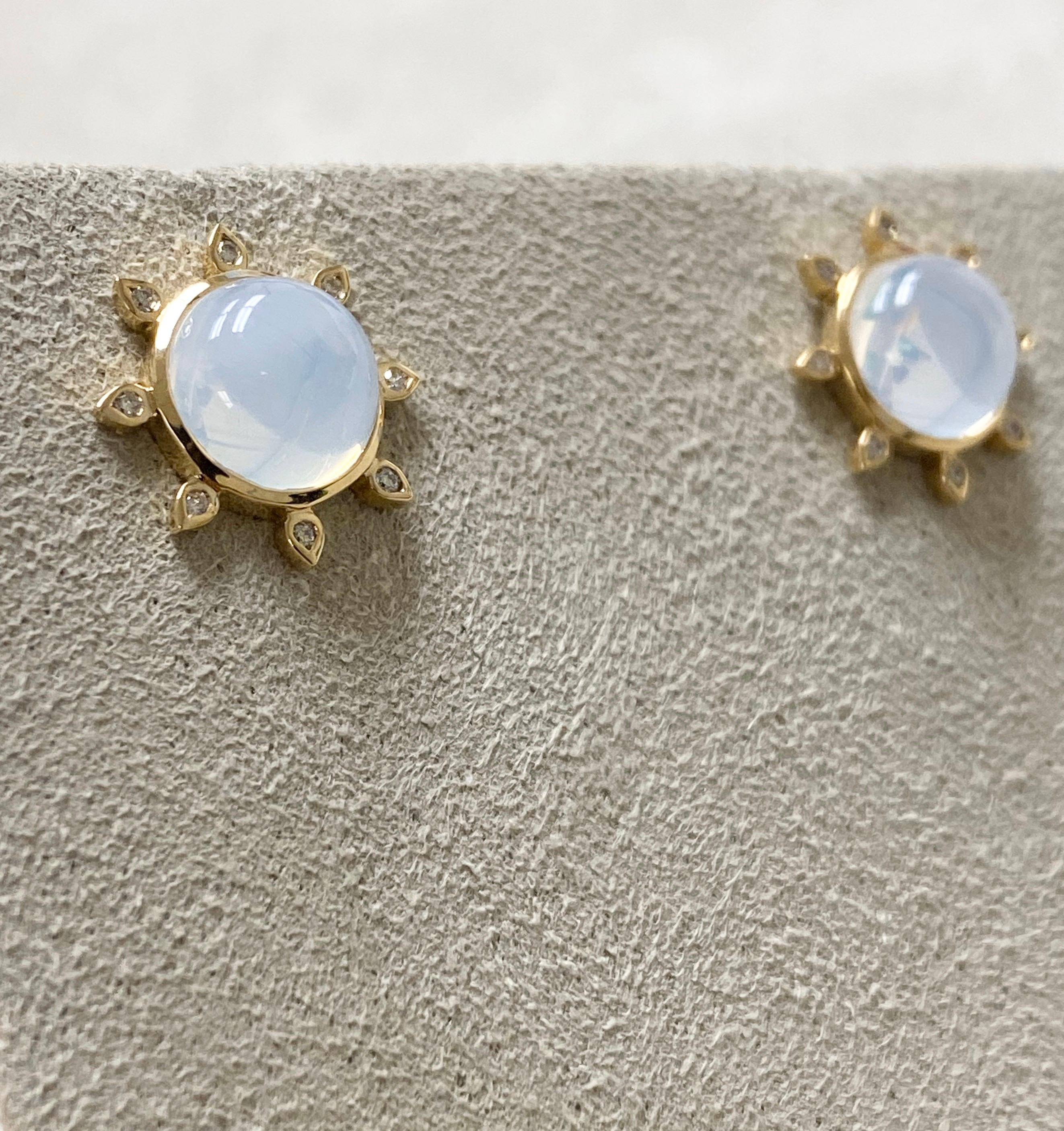 Contemporary Syna Moon Quartz Yellow Gold Earrings with Diamonds For Sale