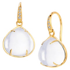 Syna Moon Quartz Yellow Gold Earrings with Champagne Diamonds
