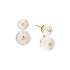 Syna Moon Quartz Yellow Gold Earrings with Champagne Diamonds