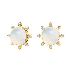 Syna Moon Quartz Yellow Gold Earrings with Diamonds