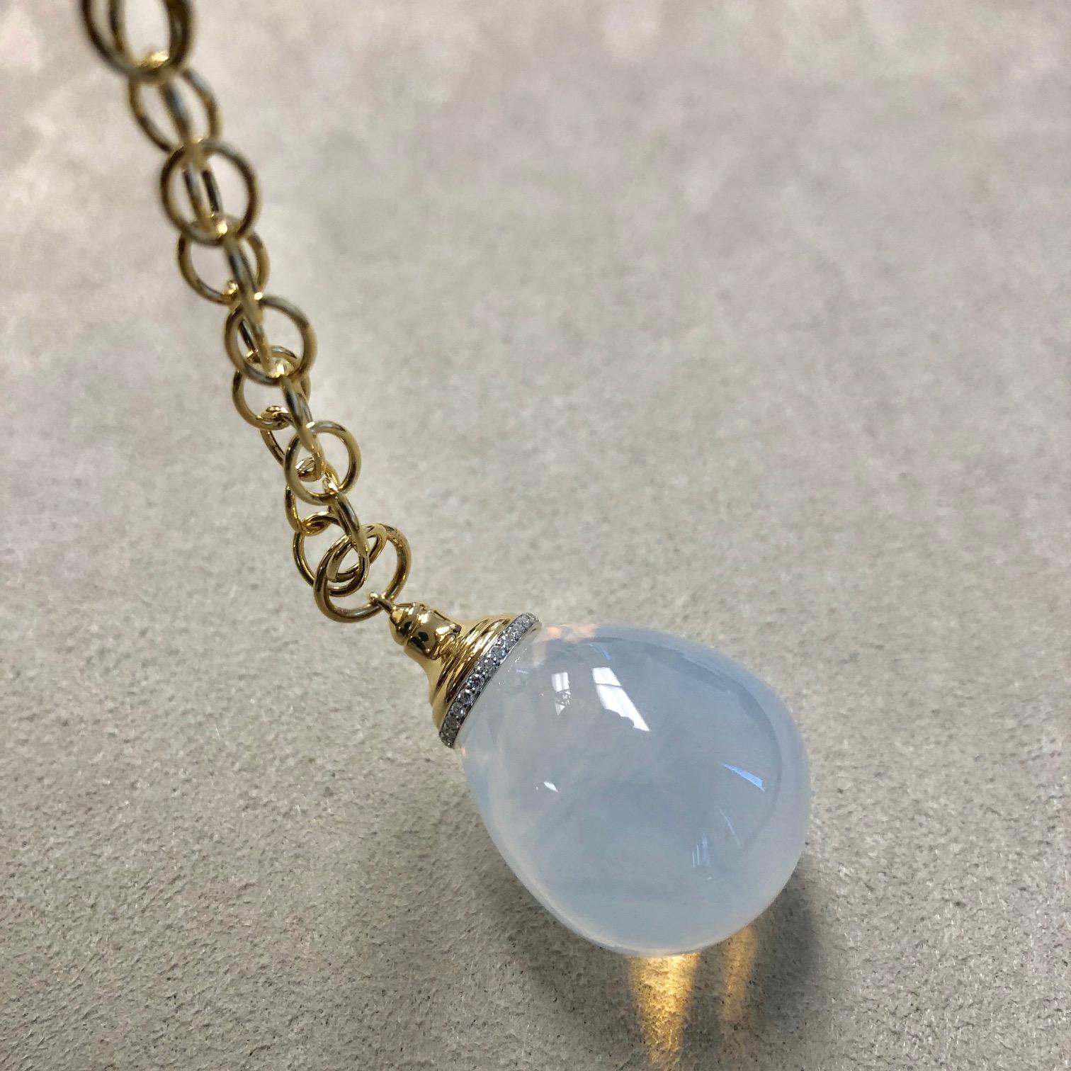 Syna Mondquarz-Gelbgold Mogul-Tropfen-Anhänger mit Diamanten im Angebot 1