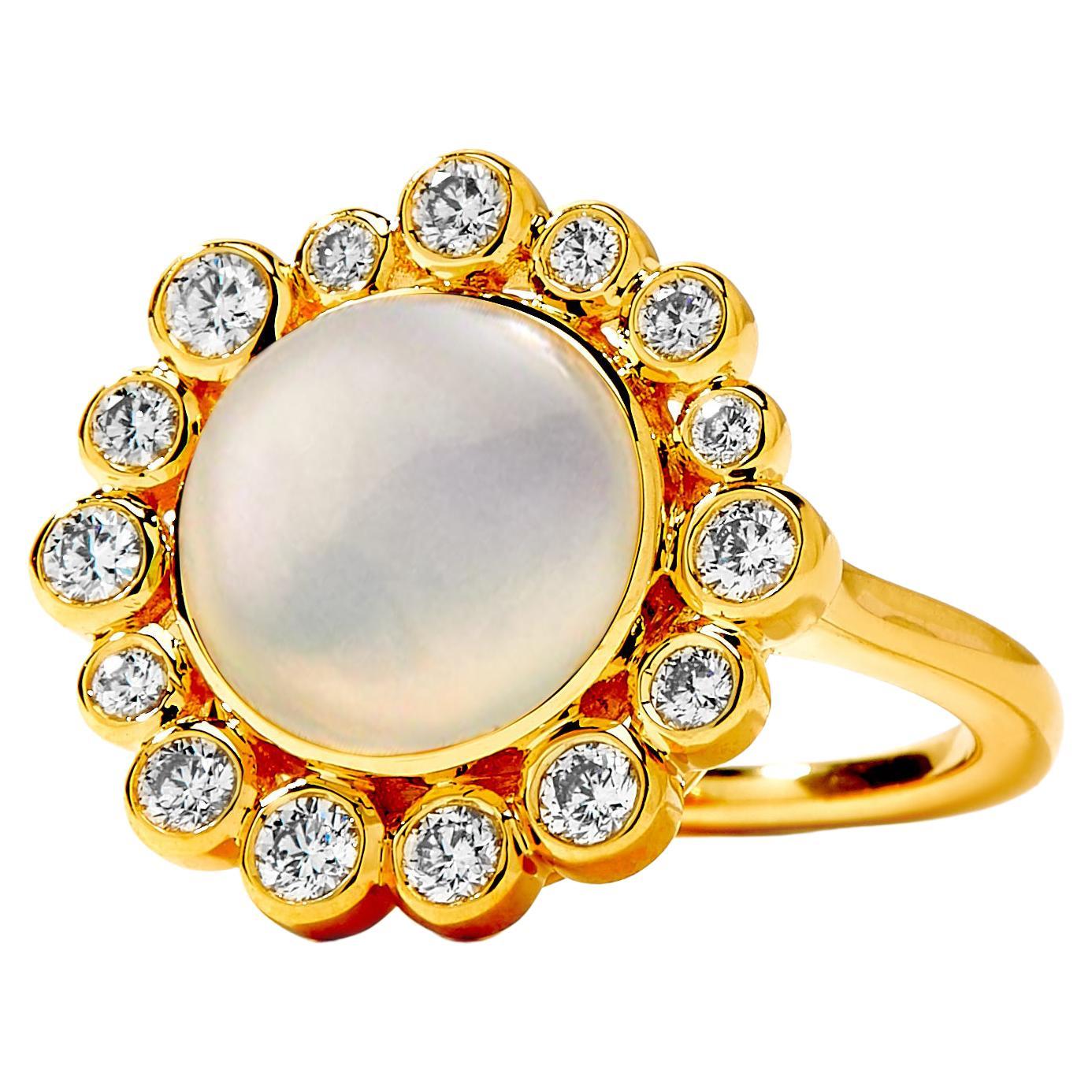 Syna Moon Quartz Yellow Gold Ring with Diamonds For Sale