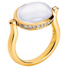 Syna Moon Quartz Yellow Gold Swivel Ring with Diamonds