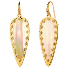 Syna Mother of Pearl Yellow Gold Leaf Earrings with Champagne Diamonds