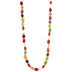 Syna Navratna Yellow Gold Bead Necklace