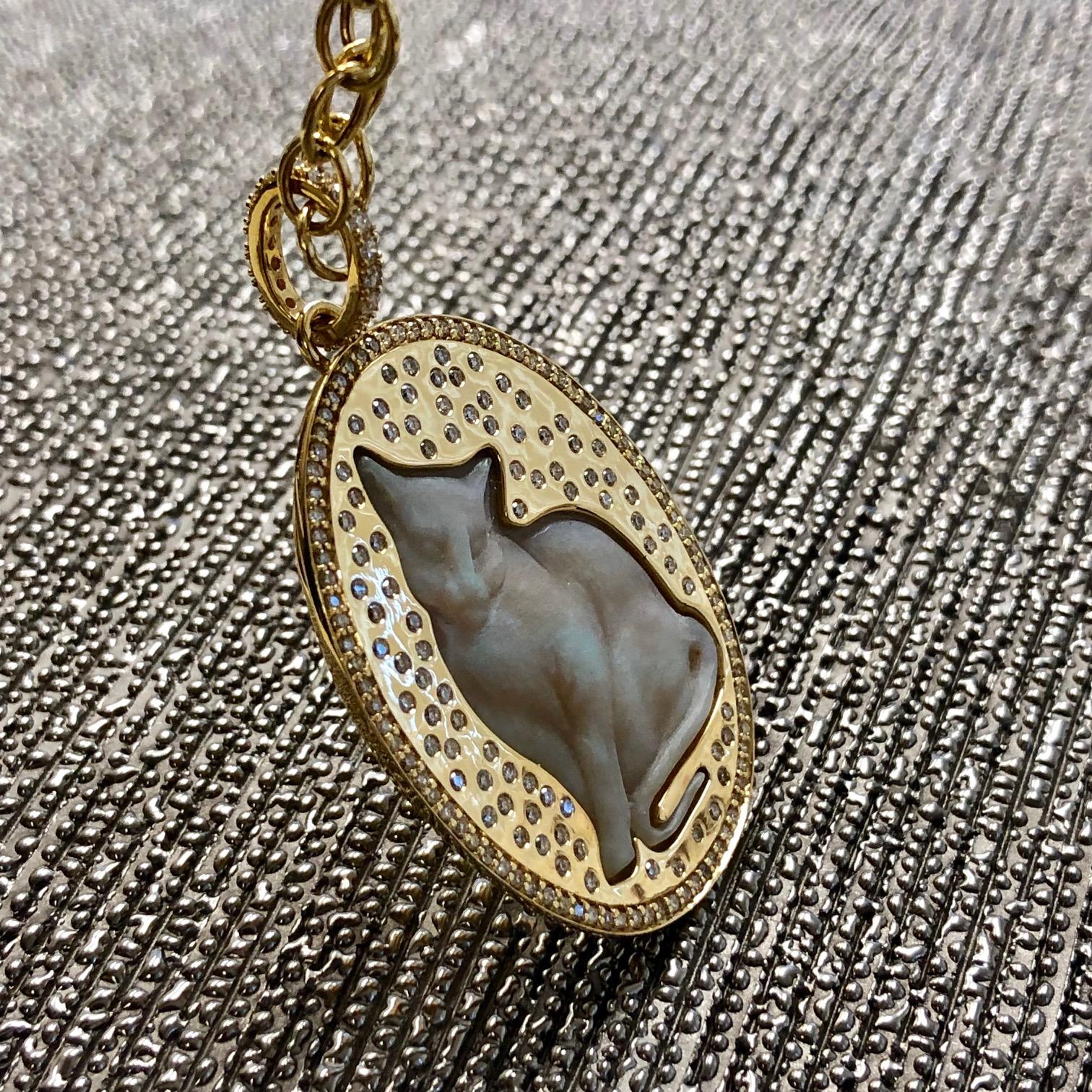 opal cat pendant