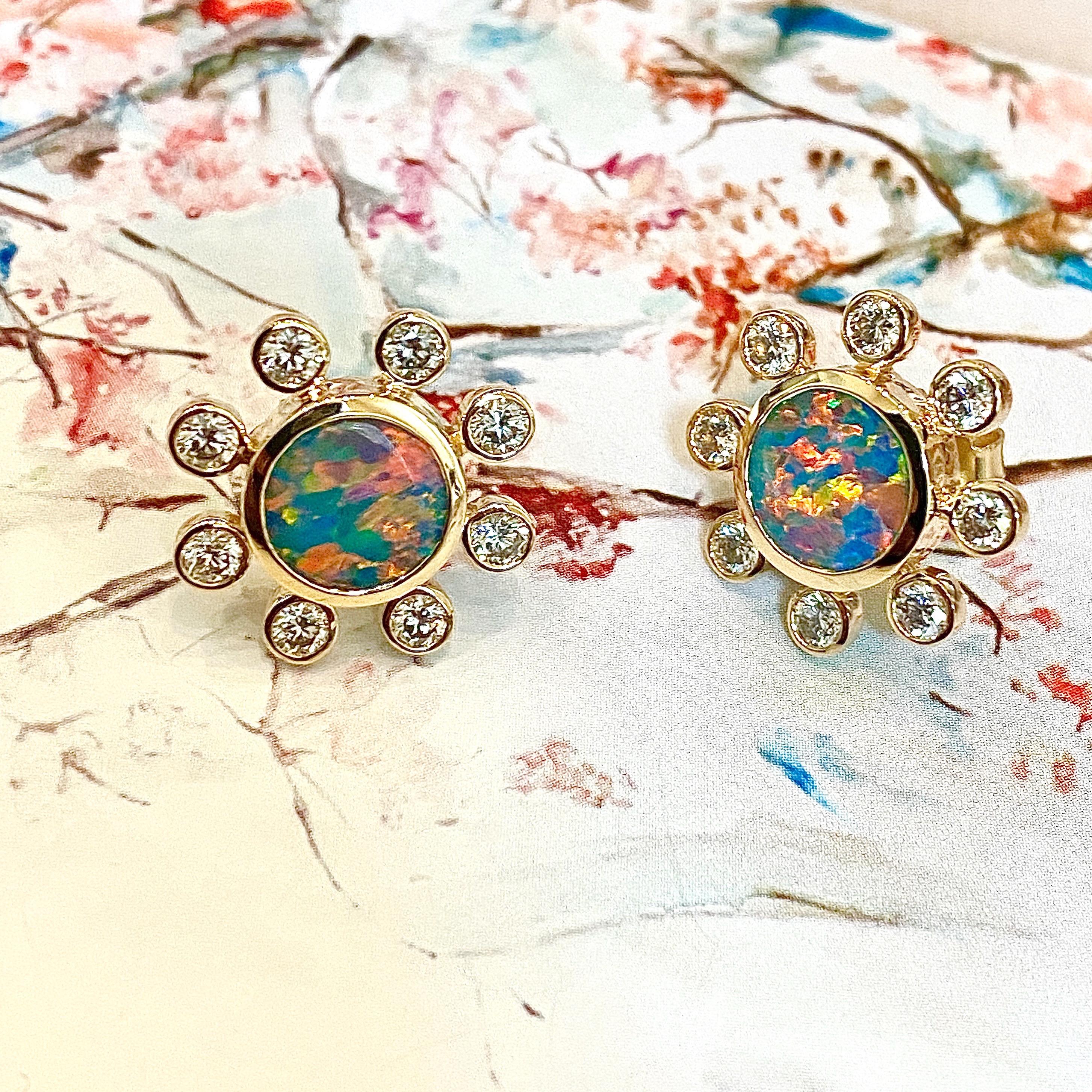 Contemporary Syna Opal Flower Earrings with Champagne Diamonds For Sale