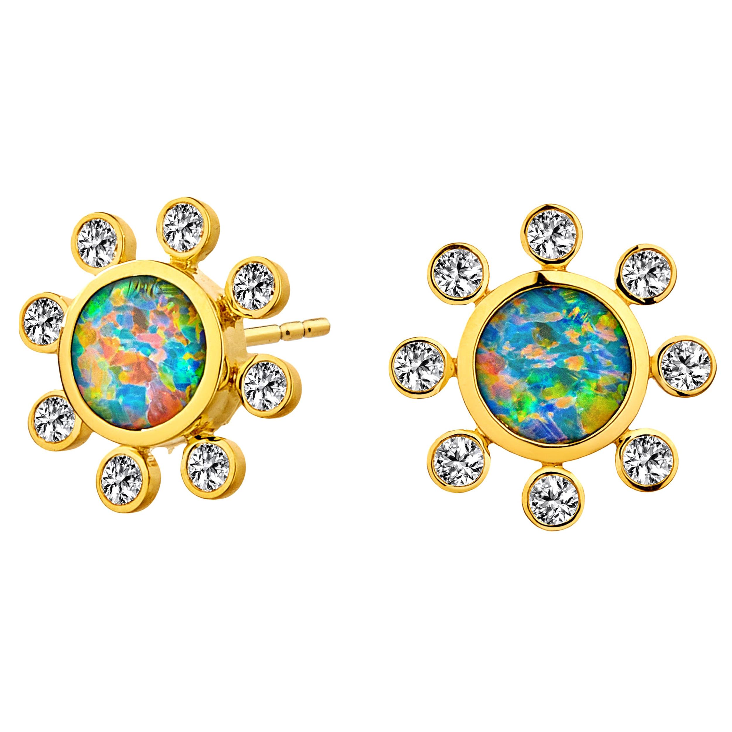 Syna Opal Flower Earrings with Champagne Diamonds For Sale