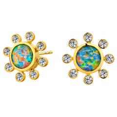 Syna Opal-Blumen-Ohrringe mit Champagner-Diamanten