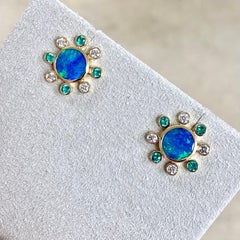 Syna Opal Flower Earrings with Emeralds and Diamonds