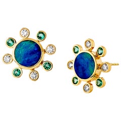 Syna Opal Flower Earrings with Emeralds and Diamonds
