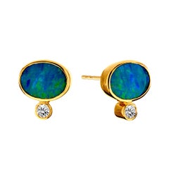 Syna Opal Stud Earrings with Champagne Diamonds