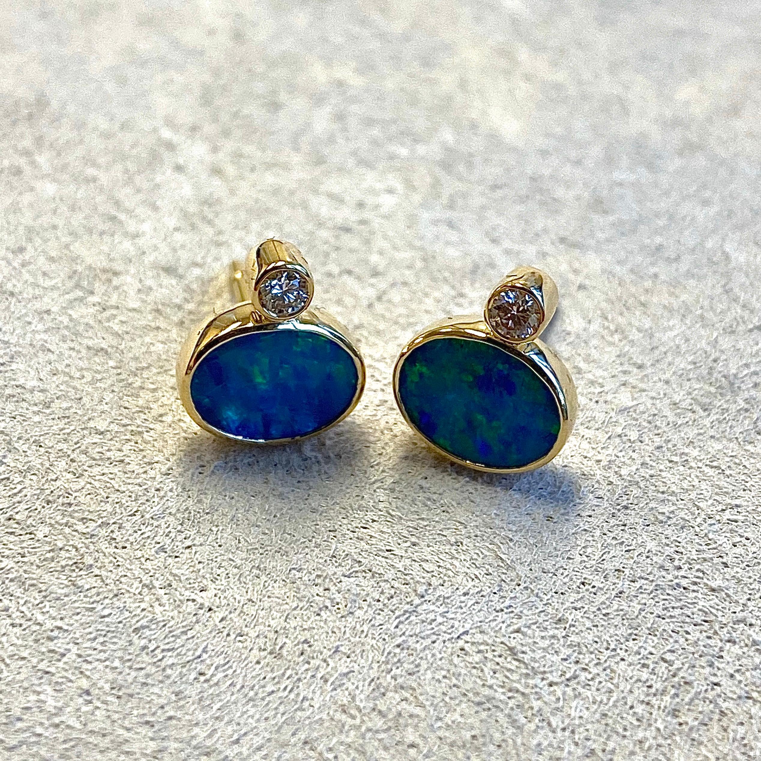 Syna Opal Stud Earrings with Champagne Diamonds In New Condition In Fort Lee, NJ