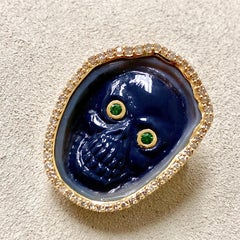 Syna Opal Yellow Gold Skull Pin Pendant with Diamonds and Tsavorite