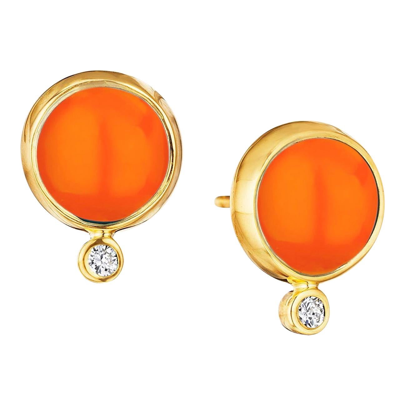 Syna Orange Chalcedony Yellow Gold Baubles Earrings with Diamonds