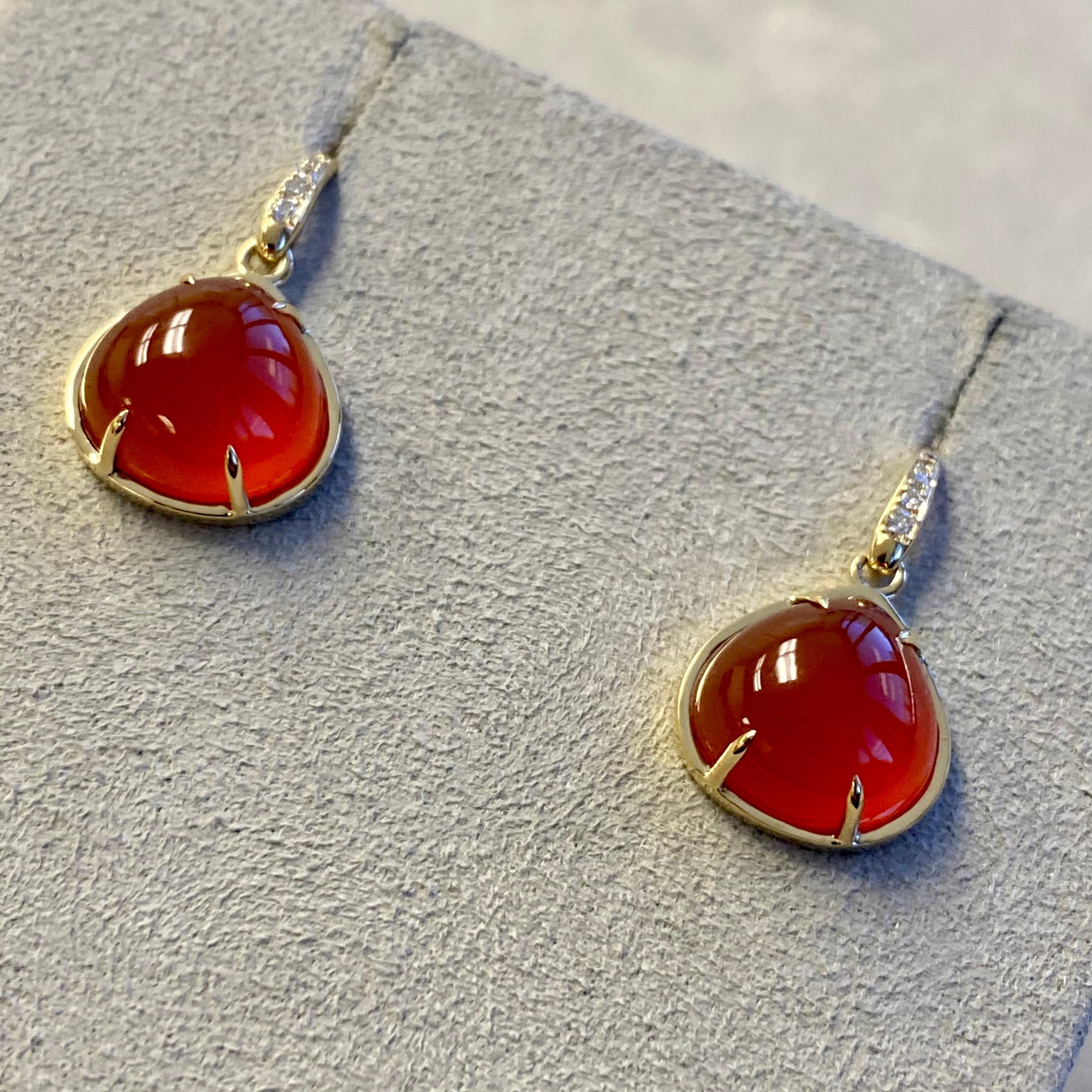 Contemporary Syna Orange Chalcedony Yellow Gold Earrings with Diamonds For Sale