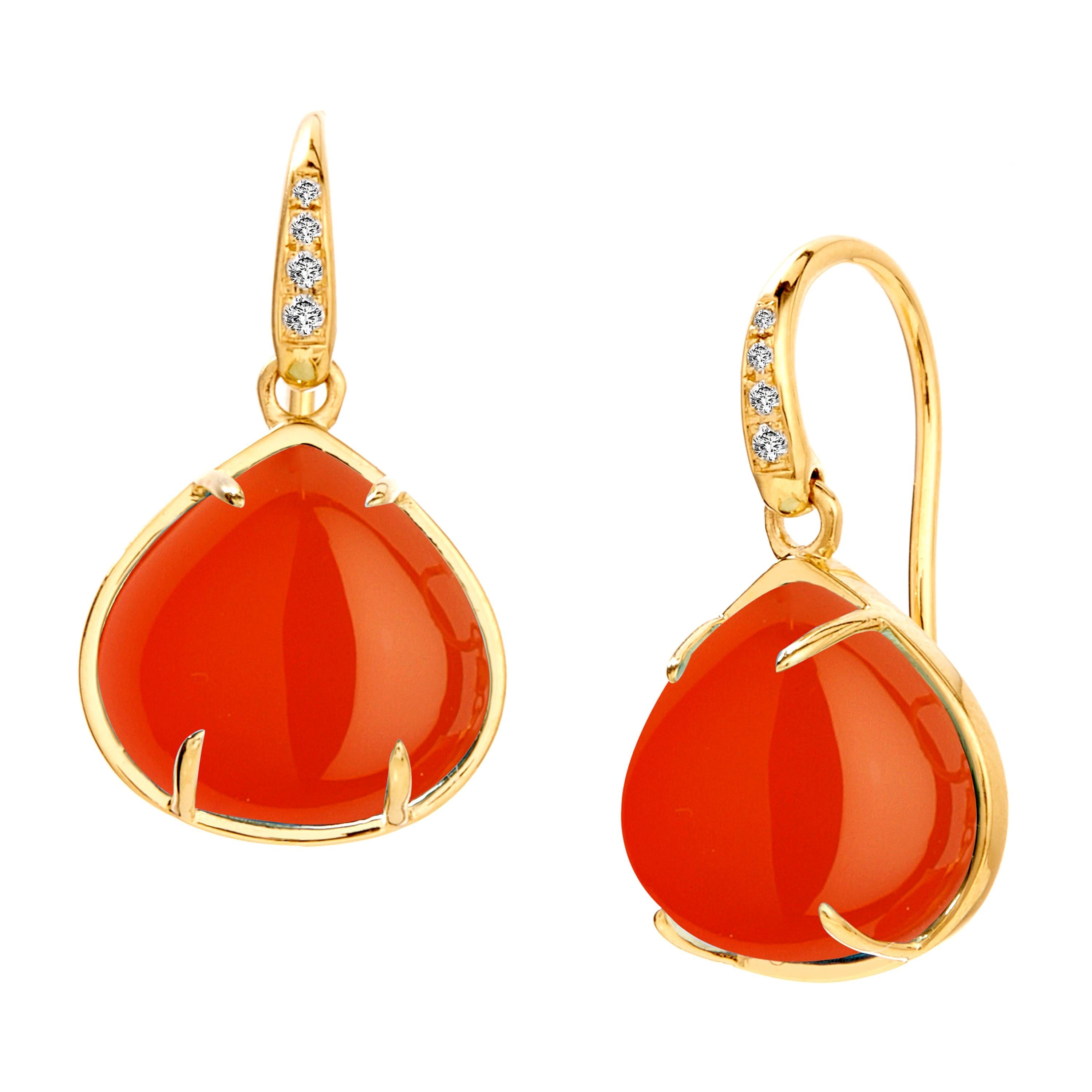 Syna Orange Chalcedony Yellow Gold Earrings with Diamonds For Sale
