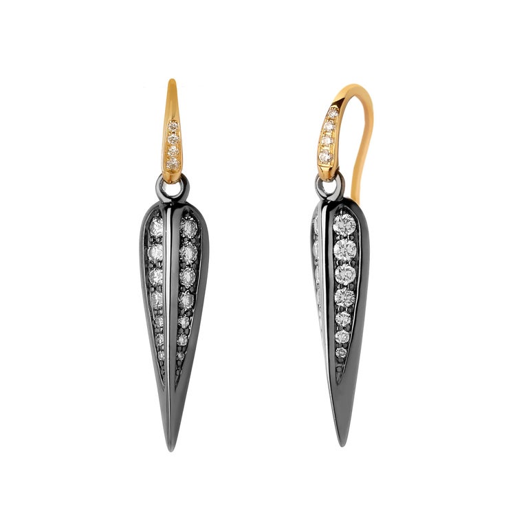 Syna Oxidized Silver and Yellow Gold Earrings with Champagne Diamonds ...
