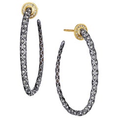 Syna Oxidized Silver and Yellow Gold Earrings with Champagne Diamonds