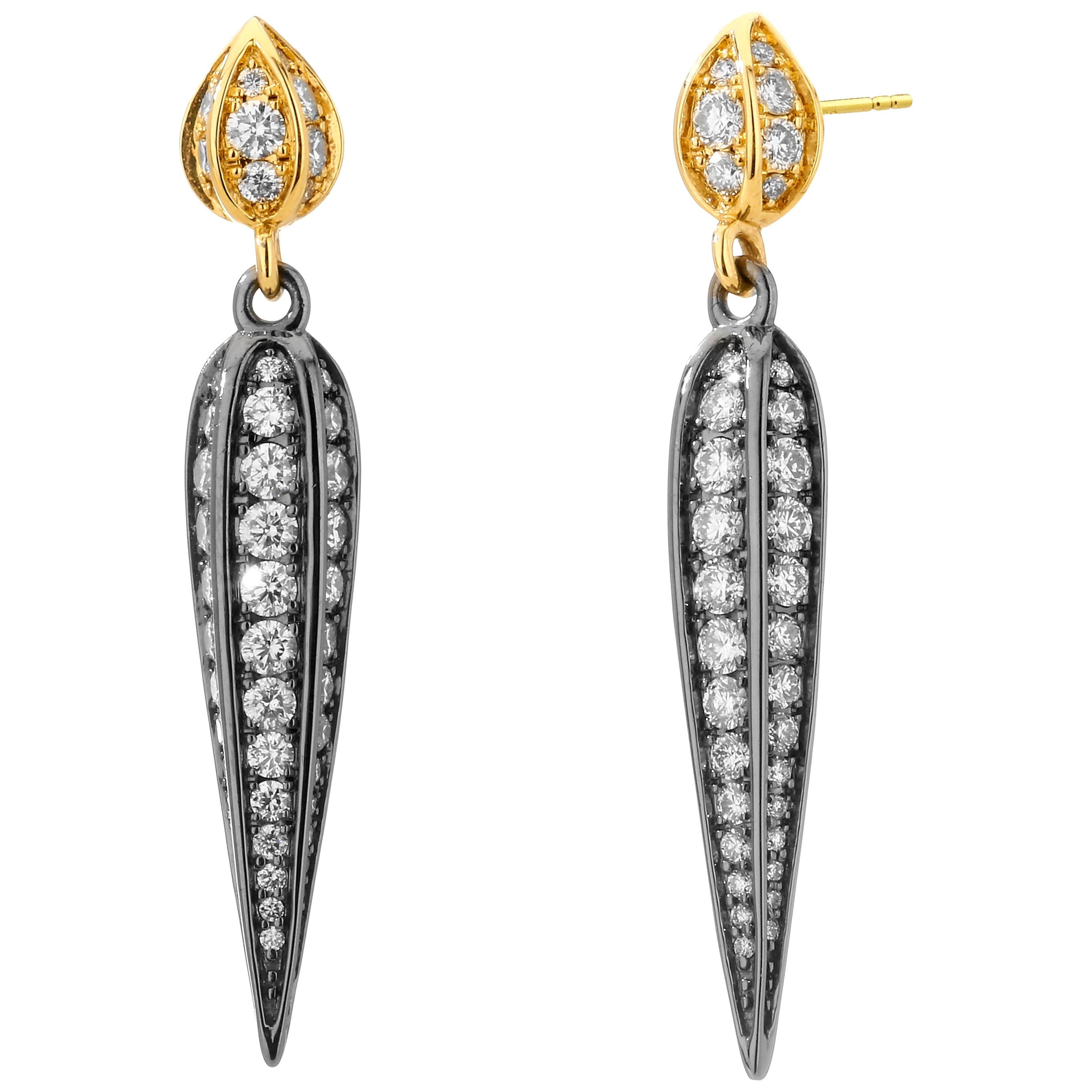 Syna Oxidized Silver and Yellow Gold Earrings with Diamonds For Sale