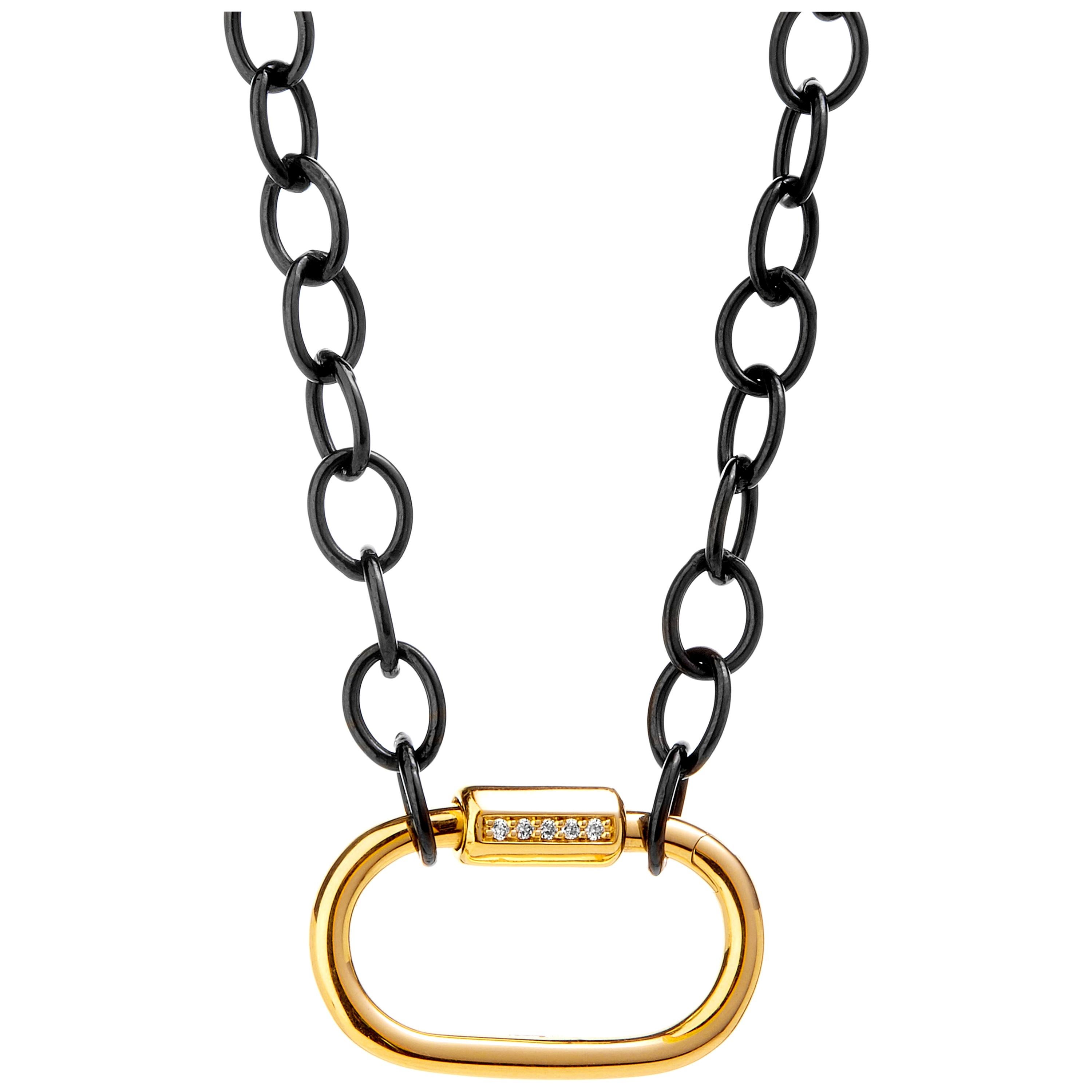 Syna Oxidized Silver and Yellow Gold Necklace with Diamonds