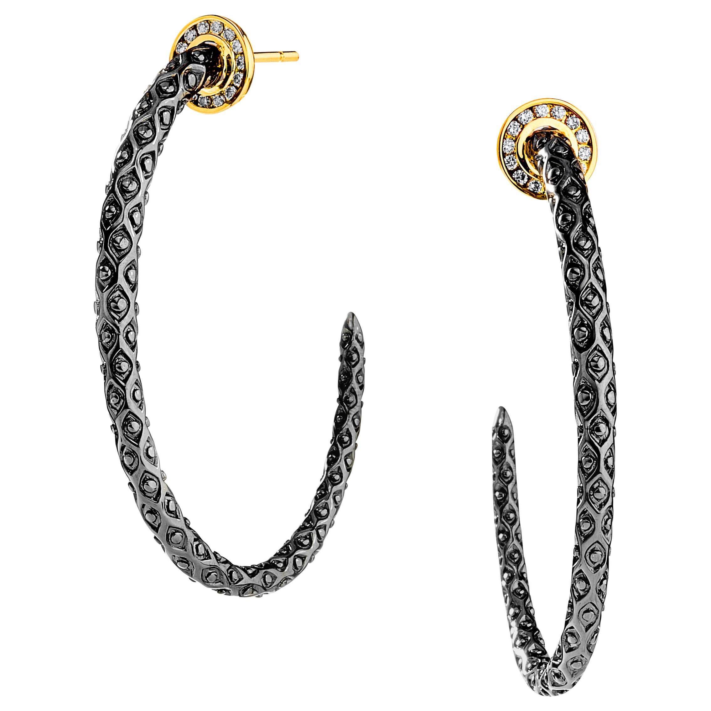 Syna Oxidized Silver Diamonds Mogul Hoops