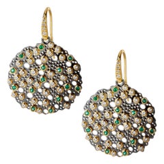 Syna Oxidized Silver Earrings with Emeralds and Diamonds