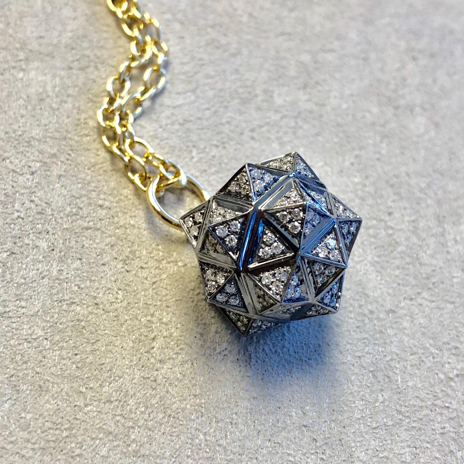 Contemporary Syna Oxidized Silver Star Ball Pendant with Diamonds