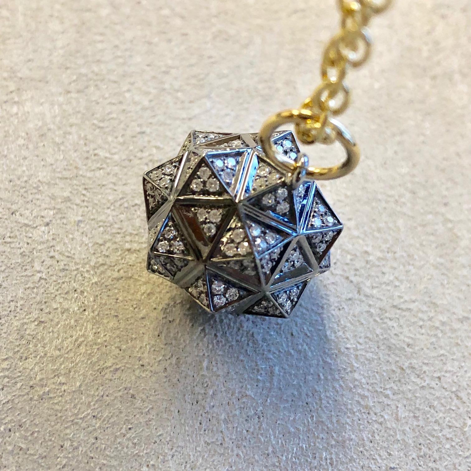 Syna Oxidized Silver Star Ball Pendant with Diamonds In New Condition In Fort Lee, NJ